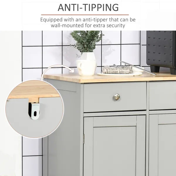 Kitchen Storage Cabinet, Sideboard Floor Cupboard with Solid Wood Top, Adjustable Shelf, and 3 Drawers, Gray - product image 7