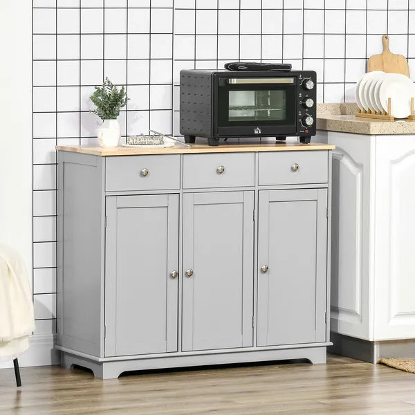 Kitchen Storage Cabinet, Sideboard Floor Cupboard with Solid Wood Top, Adjustable Shelf, and 3 Drawers, Gray - product image 10