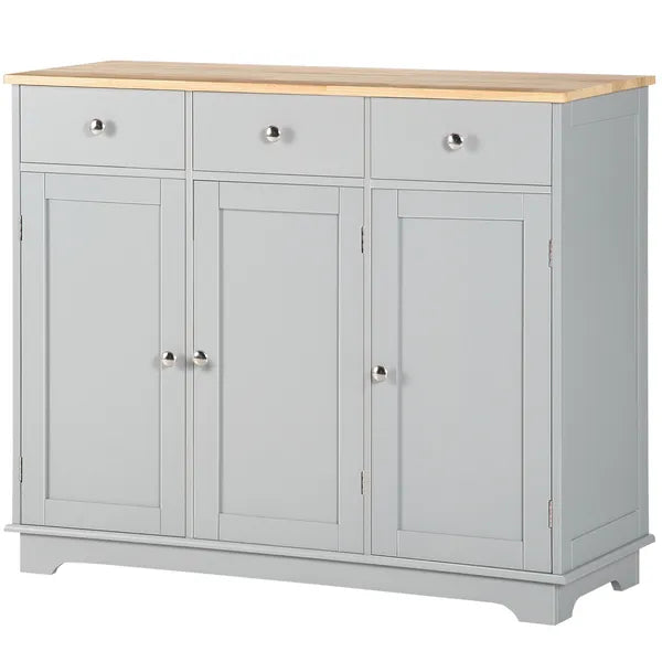 Kitchen Storage Cabinet, Sideboard Floor Cupboard with Solid Wood Top, Adjustable Shelf, and 3 Drawers, Gray - product image 11