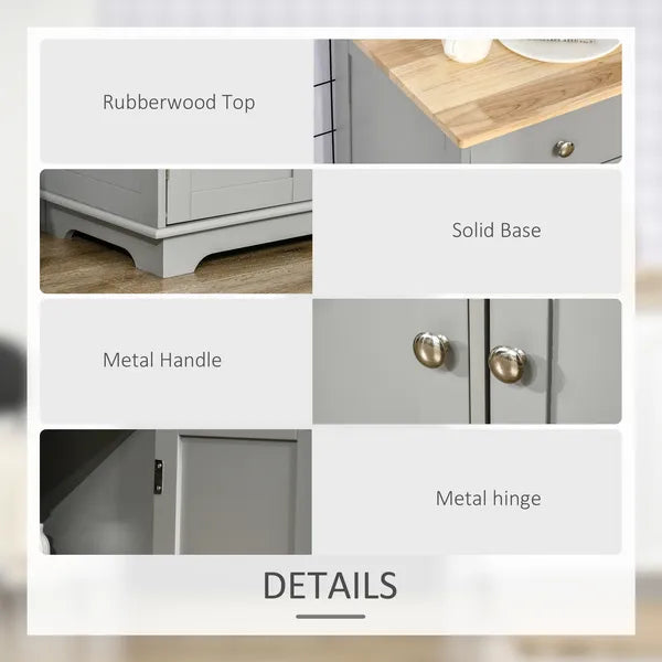 Kitchen Storage Cabinet, Sideboard Floor Cupboard with Solid Wood Top, Adjustable Shelf, and 3 Drawers, Gray - product image 6