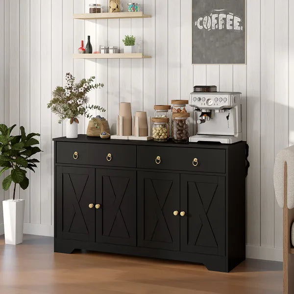 HOMCOM Kitchen Storage Sideboard, Farmhouse Buffet Cabinet with Barn Style Doors, Drawers, Adjustable Shelves, Black - product image 2