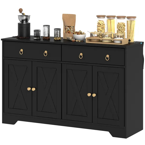 HOMCOM Kitchen Storage Sideboard, Farmhouse Buffet Cabinet with Barn Style Doors, Drawers, Adjustable Shelves, Black - product image 1