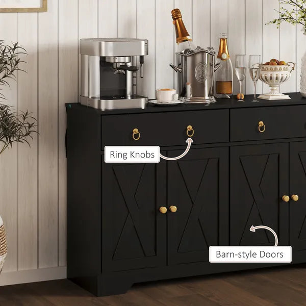 HOMCOM Kitchen Storage Sideboard, Farmhouse Buffet Cabinet with Barn Style Doors, Drawers, Adjustable Shelves, Black - product image 6