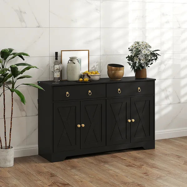 HOMCOM Kitchen Storage Sideboard, Farmhouse Buffet Cabinet with Barn Style Doors, Drawers, Adjustable Shelves, Black - product image 10