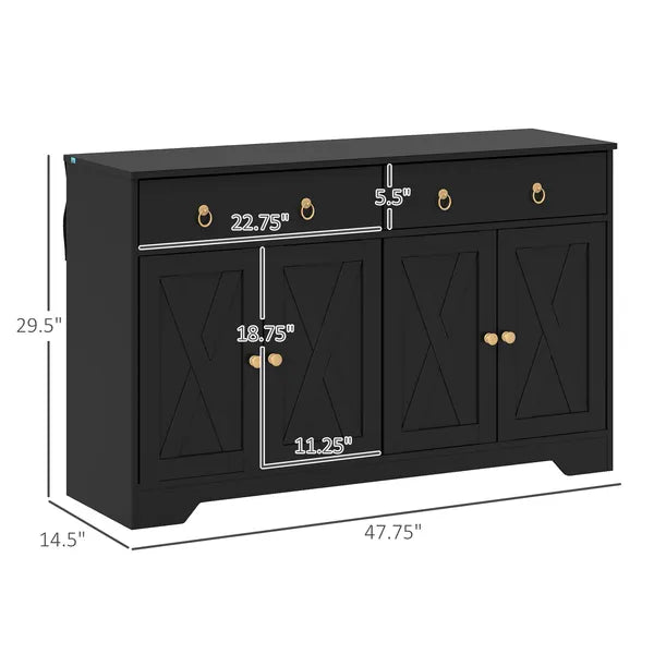 HOMCOM Kitchen Storage Sideboard, Farmhouse Buffet Cabinet with Barn Style Doors, Drawers, Adjustable Shelves, Black - product image 3