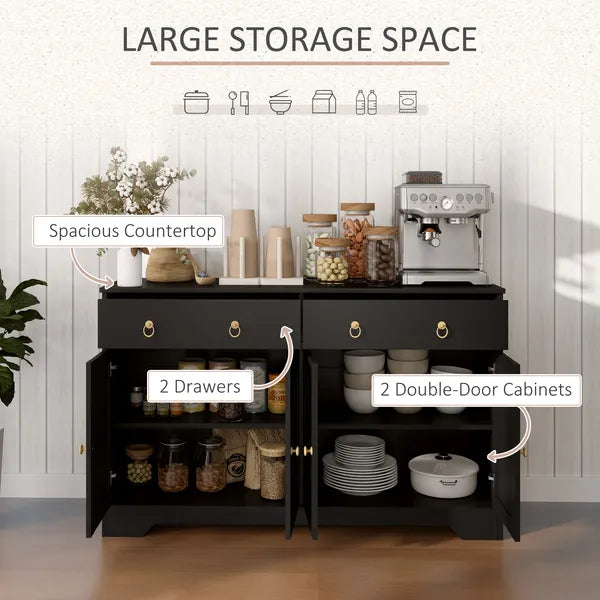 HOMCOM Kitchen Storage Sideboard, Farmhouse Buffet Cabinet with Barn Style Doors, Drawers, Adjustable Shelves, Black - product image 4