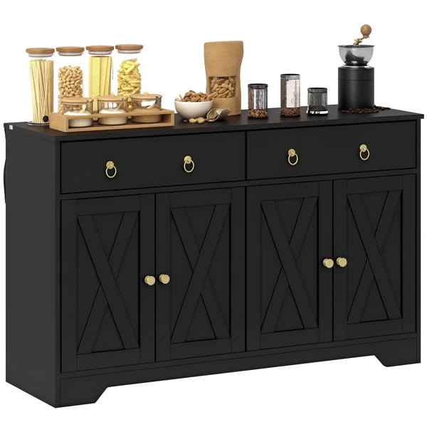 HOMCOM Kitchen Storage Sideboard, Farmhouse Buffet Cabinet with Barn Style Doors, Drawers, Adjustable Shelves, Black - product image 11
