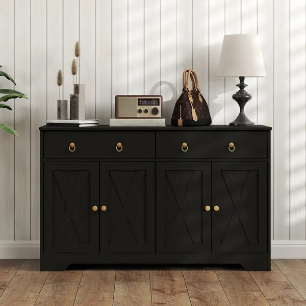 HOMCOM Kitchen Storage Sideboard, Farmhouse Buffet Cabinet with Barn Style Doors, Drawers, Adjustable Shelves, Black - product image 8