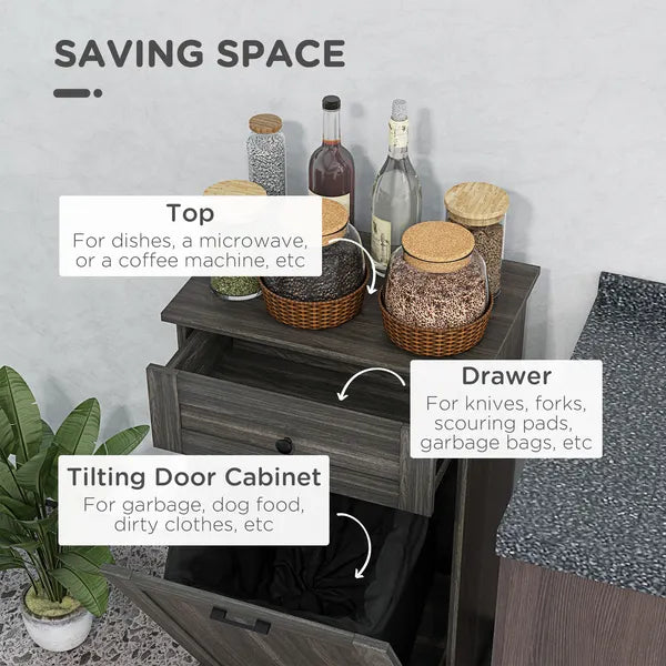 Kitchen Tilt Out Trash Bin Cabinet Free Standing Storage Cabinet with Drawer, Charcoal Gray - product image 5