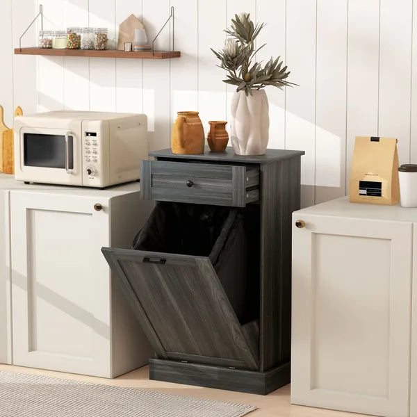 Kitchen Tilt Out Trash Bin Cabinet Free Standing Storage Cabinet with Drawer, Charcoal Gray - product image 2