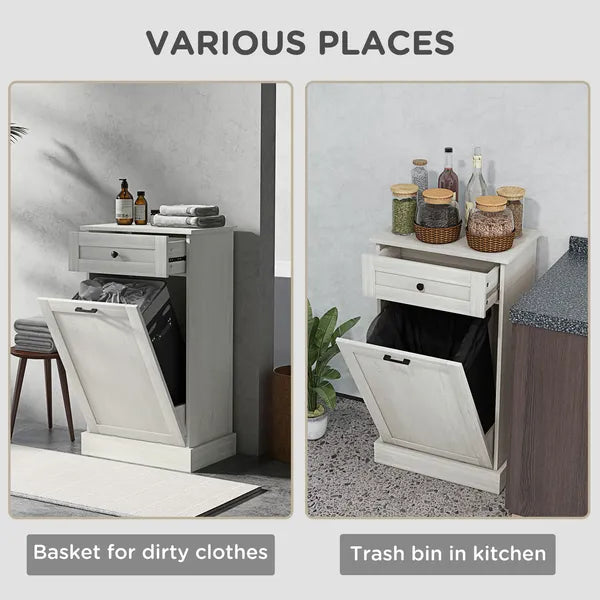 Kitchen Tilt Out Trash Bin Cabinet Free Standing Storage Cabinet with Drawer, Gray - product image 6