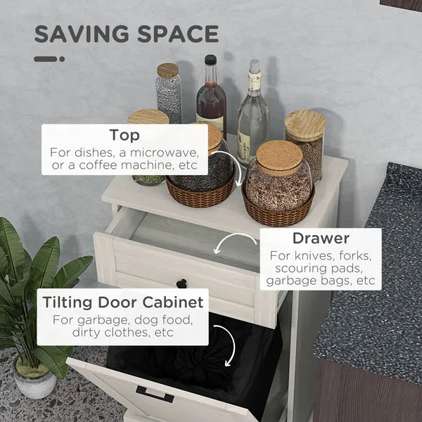 Kitchen Tilt Out Trash Bin Cabinet Free Standing Storage Cabinet with Drawer, Gray - product image 5