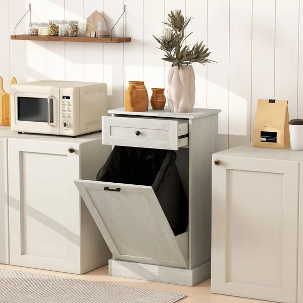 Kitchen Tilt Out Trash Bin Cabinet Free Standing Storage Cabinet with Drawer, Gray - product image 2