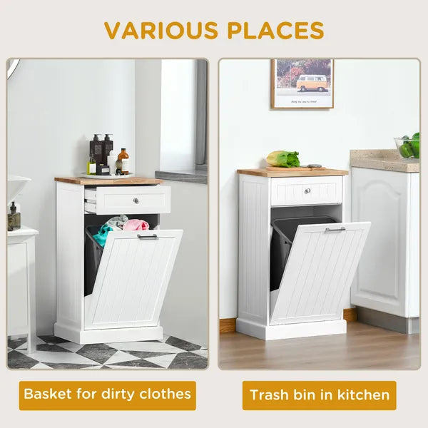 HOMCOM Kitchen Tilt Out Trash Bin Cabinet, White, Free Standing Recycling Can Holder with Drawer - product image 6
