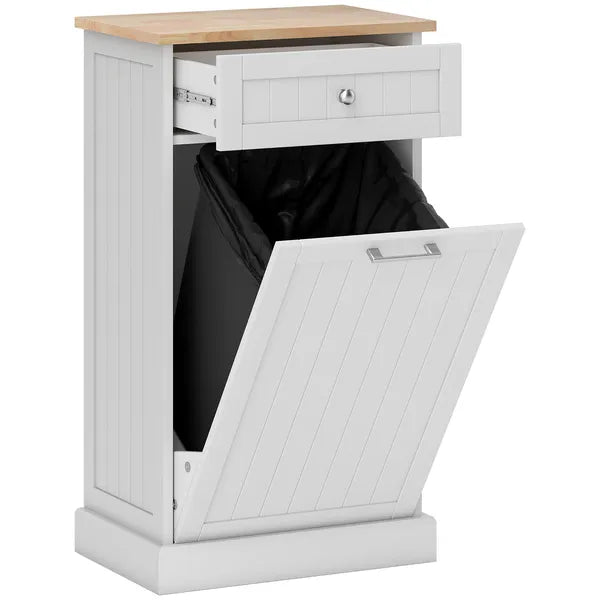HOMCOM Kitchen Tilt Out Trash Bin Cabinet, White, Free Standing Recycling Can Holder with Drawer - product image 1