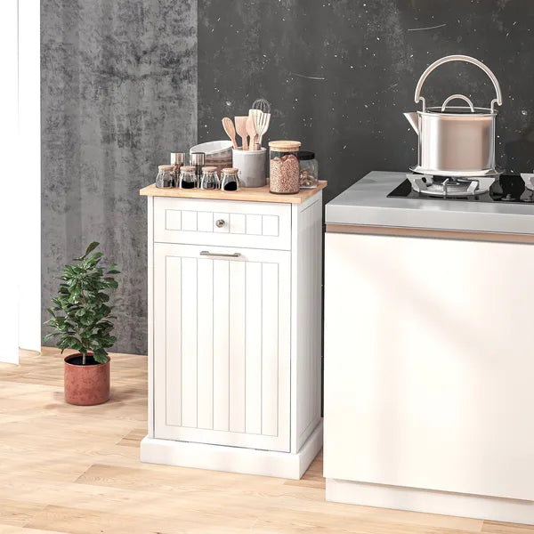HOMCOM Kitchen Tilt Out Trash Bin Cabinet, White, Free Standing Recycling Can Holder with Drawer - product image 10