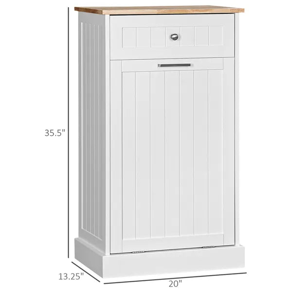 HOMCOM Kitchen Tilt Out Trash Bin Cabinet, White, Free Standing Recycling Can Holder with Drawer - product image 3