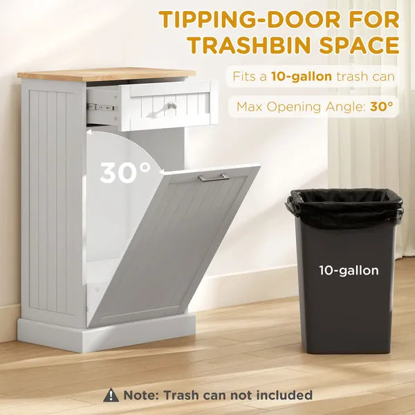 HOMCOM Kitchen Tilt Out Trash Bin Cabinet, White, Free Standing Recycling Can Holder with Drawer - product image 4