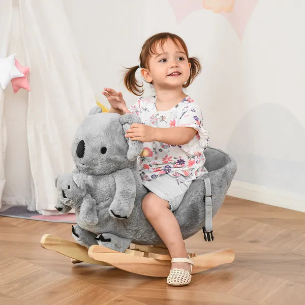Qaba Koala Animal Rocking Horse Plush Toy, Gray for Toddlers 18-36 Months with Gloved Doll and Realistic Sounds - product image 2