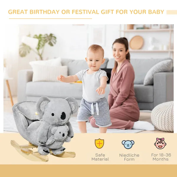 Qaba Koala Animal Rocking Horse Plush Toy, Gray for Toddlers 18-36 Months with Gloved Doll and Realistic Sounds - product image 7