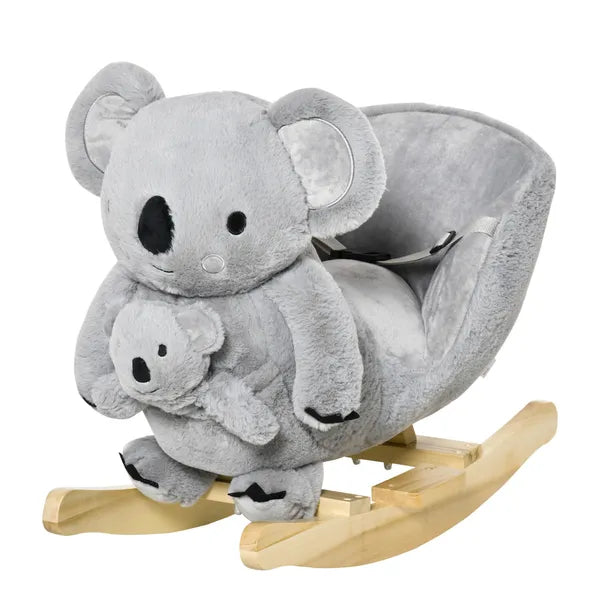 Qaba Koala Animal Rocking Horse Plush Toy, Gray for Toddlers 18-36 Months with Gloved Doll and Realistic Sounds - product image 11
