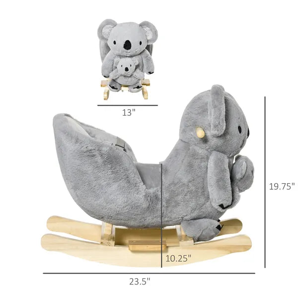 Qaba Koala Animal Rocking Horse Plush Toy, Gray for Toddlers 18-36 Months with Gloved Doll and Realistic Sounds - product image 3