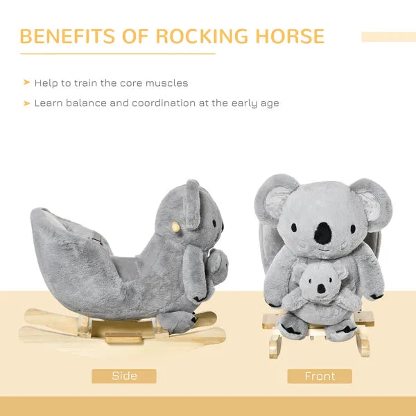 Qaba Koala Animal Rocking Horse Plush Toy, Gray for Toddlers 18-36 Months with Gloved Doll and Realistic Sounds - product image 6