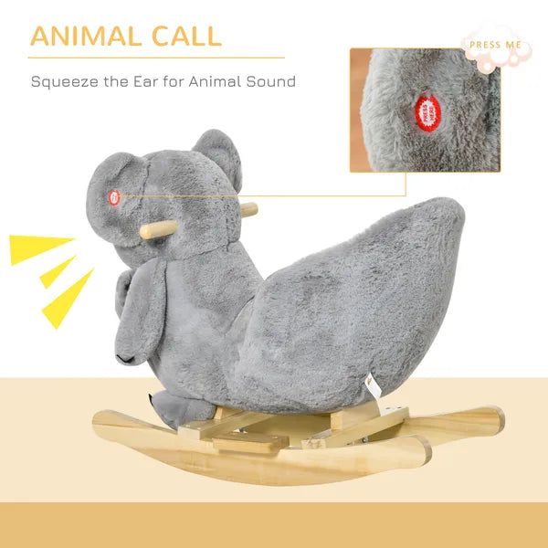 Qaba Koala Animal Rocking Horse Plush Toy, Gray for Toddlers 18-36 Months with Gloved Doll and Realistic Sounds - product image 5
