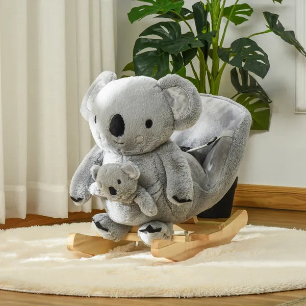 Qaba Koala Animal Rocking Horse Plush Toy, Gray for Toddlers 18-36 Months with Gloved Doll and Realistic Sounds - product image 10