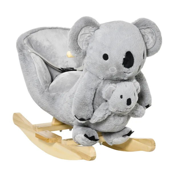 Qaba Koala Animal Rocking Horse Plush Toy, Gray for Toddlers 18-36 Months with Gloved Doll and Realistic Sounds - product image 1