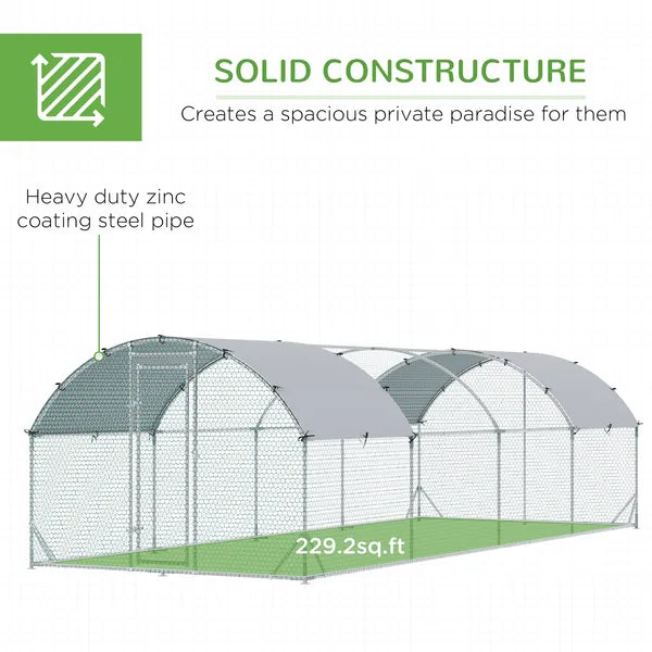 Large Chicken Coop Cage Silver Walk-in Enclosure Outdoor Poultry Hen Run with Cover - product image 6