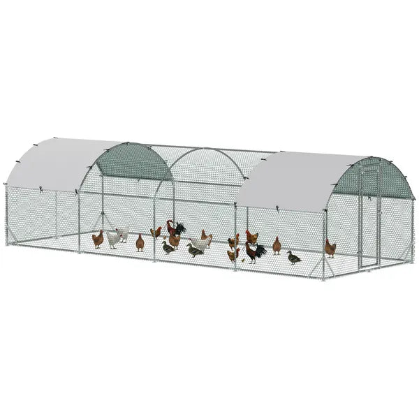 Large Chicken Coop Cage Silver Walk-in Enclosure Outdoor Poultry Hen Run with Cover - product image 1