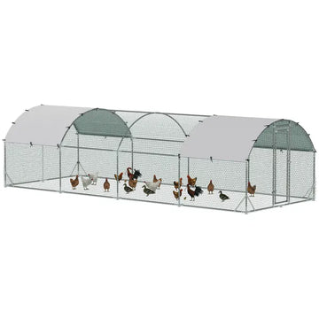 Large Chicken Coop Cage Silver Walk-in Enclosure Outdoor Poultry Hen Run with Cover - product image 1