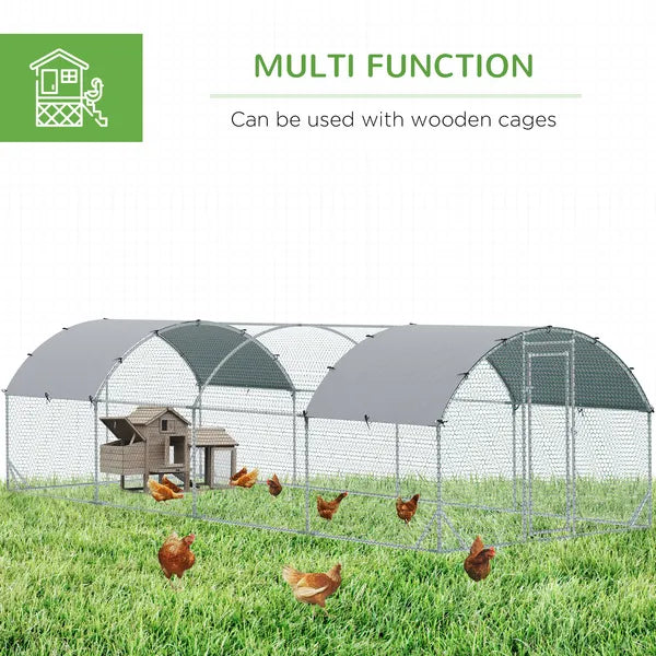 Large Chicken Coop Cage Silver Walk-in Enclosure Outdoor Poultry Hen Run with Cover - product image 5