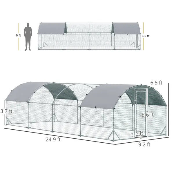Large Chicken Coop Cage Silver Walk-in Enclosure Outdoor Poultry Hen Run with Cover - product image 3
