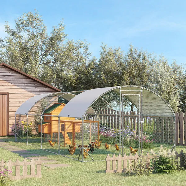 Large Chicken Coop Cage Silver Walk-in Enclosure Outdoor Poultry Hen Run with Cover - product image 2