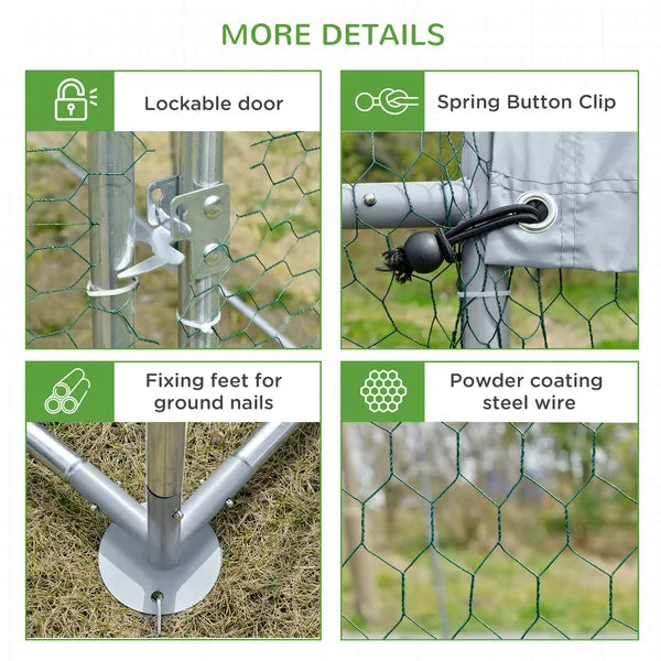 Large Chicken Coop Cage Silver Walk-in Enclosure Outdoor Poultry Hen Run with Cover - product image 7