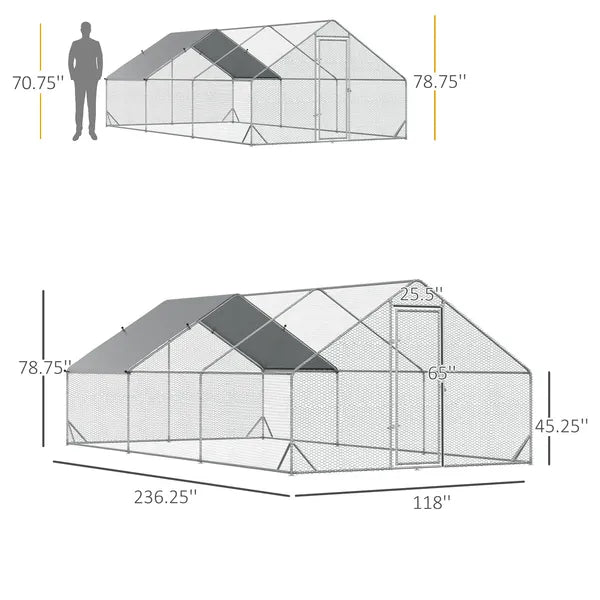 Large Chicken Coop Galvanized Metal 10x20 Hen House Outdoor Playpen Silver - product image 3