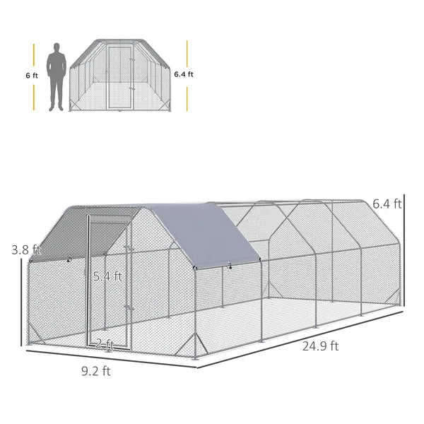 PawHut Large Chicken Coop Metal Chicken Run with Waterproof and UV-Resistant Cover, Flat Shaped Walk in Fence Cage Hen House - product image 3