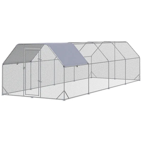 PawHut Large Chicken Coop Metal Chicken Run with Waterproof and UV-Resistant Cover, Flat Shaped Walk in Fence Cage Hen House - product image 11