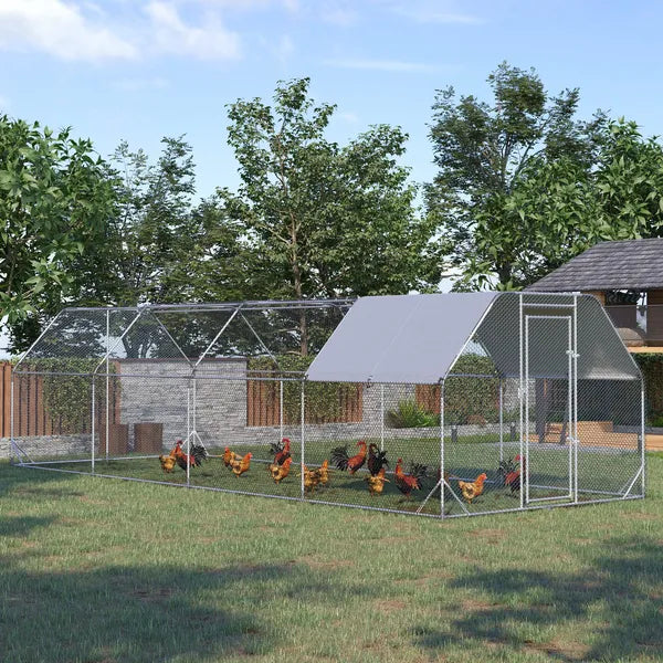 PawHut Large Chicken Coop Metal Chicken Run with Waterproof and UV-Resistant Cover, Flat Shaped Walk in Fence Cage Hen House - product image 10