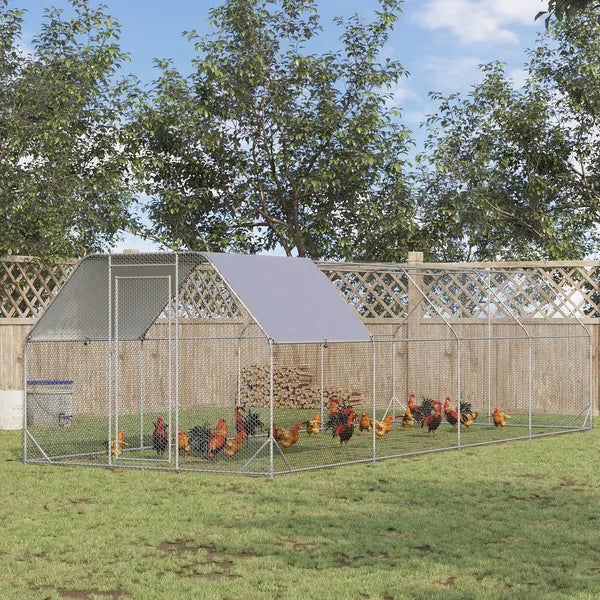 PawHut Large Chicken Coop Metal Chicken Run with Waterproof and UV-Resistant Cover, Flat Shaped Walk in Fence Cage Hen House - product image 2