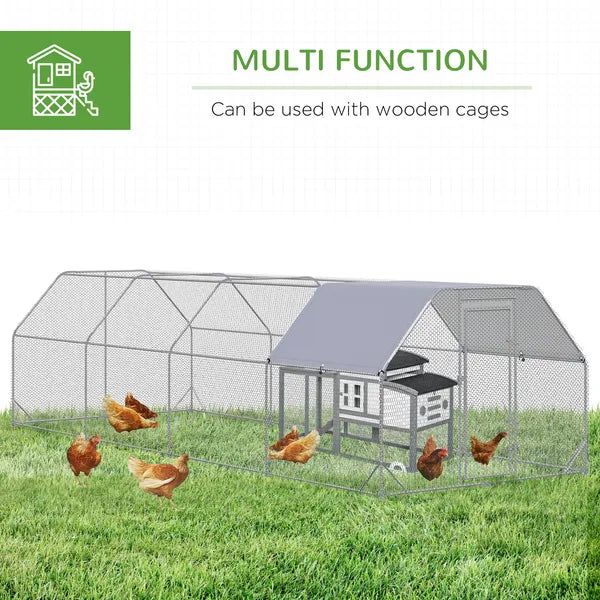 PawHut Large Chicken Coop Metal Chicken Run with Waterproof and UV-Resistant Cover, Flat Shaped Walk in Fence Cage Hen House - product image 6