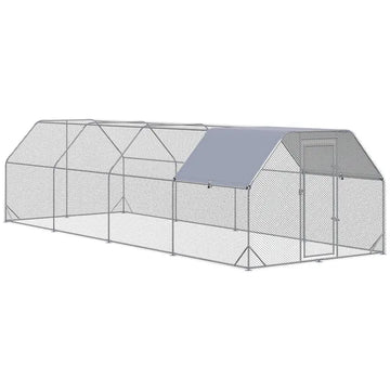 PawHut Large Chicken Coop Metal Chicken Run with Waterproof and UV-Resistant Cover, Flat Shaped Walk in Fence Cage Hen House - product image 1