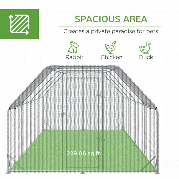 PawHut Large Chicken Coop Metal Chicken Run with Waterproof and UV-Resistant Cover, Flat Shaped Walk in Fence Cage Hen House - product image 4