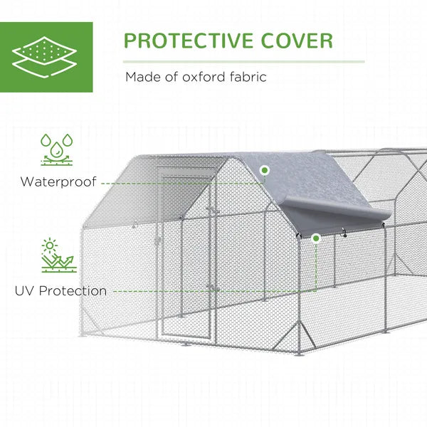 PawHut Large Chicken Coop Metal Chicken Run with Waterproof and UV-Resistant Cover, Flat Shaped Walk in Fence Cage Hen House - product image 7