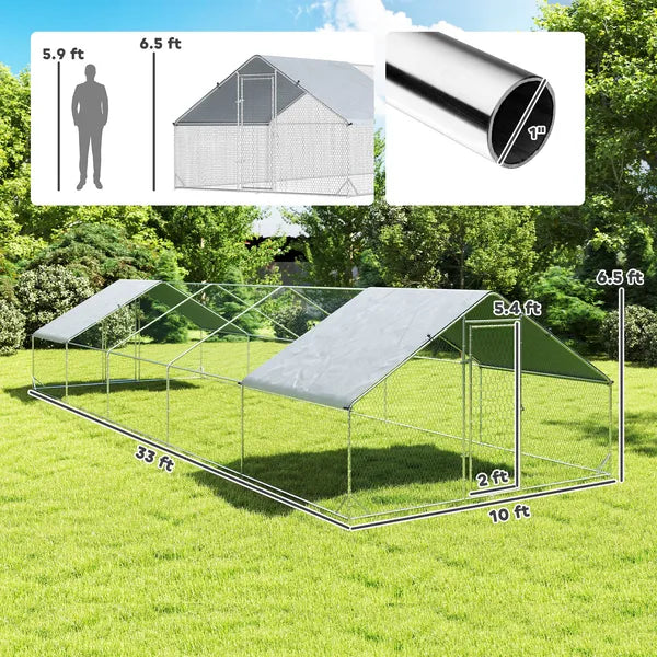 PawHut Large Chicken Coop with Waterproof and Anti-UV Cover, Spire Shaped for Outdoor and Yard Farm Use, 33 ft x 10 ft x 6.4 ft - product image 2