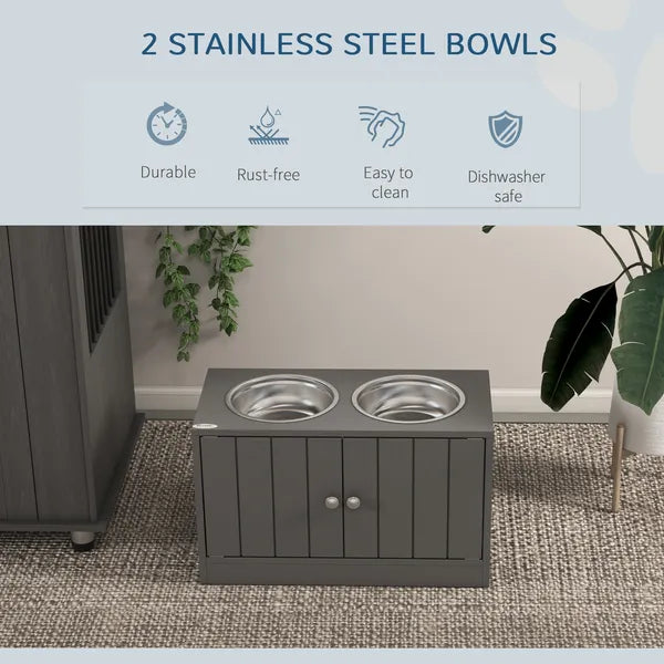 PawHut Large Elevated Dog Bowls with 44L Storage Cabinet, Raised Pet Food Bowl Stand and Feeding Station, Gray - product image 4