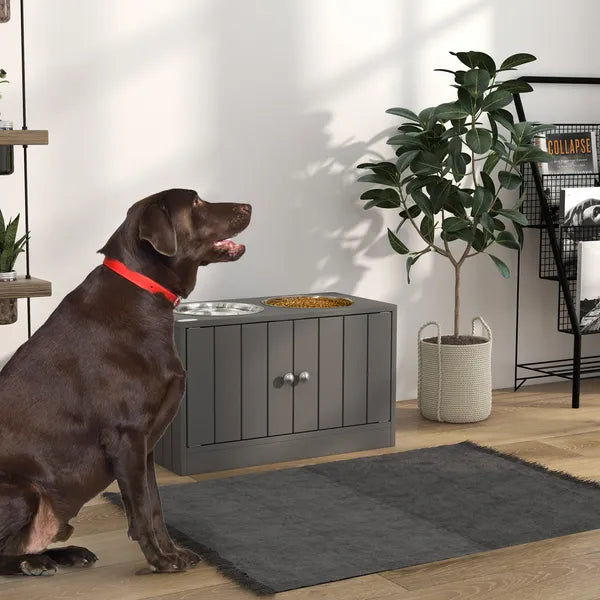 PawHut Large Elevated Dog Bowls with 44L Storage Cabinet, Raised Pet Food Bowl Stand and Feeding Station, Gray - product image 10