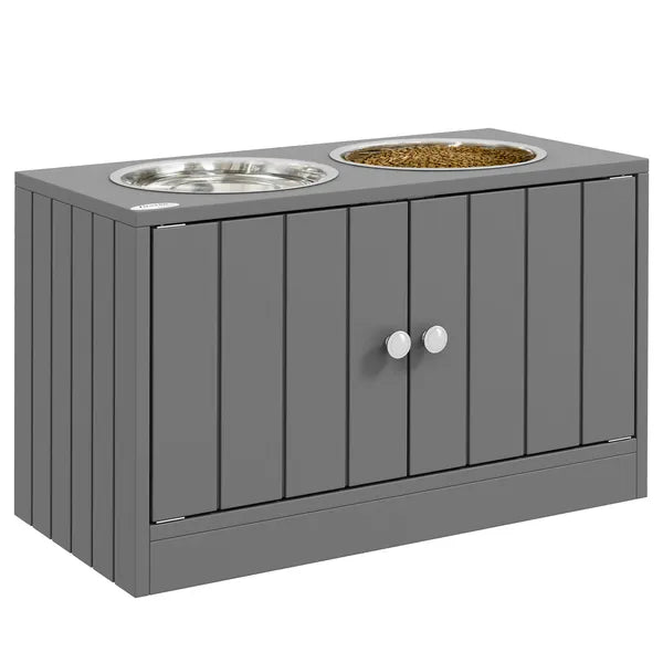 PawHut Large Elevated Dog Bowls with 44L Storage Cabinet, Raised Pet Food Bowl Stand and Feeding Station, Gray - product image 11